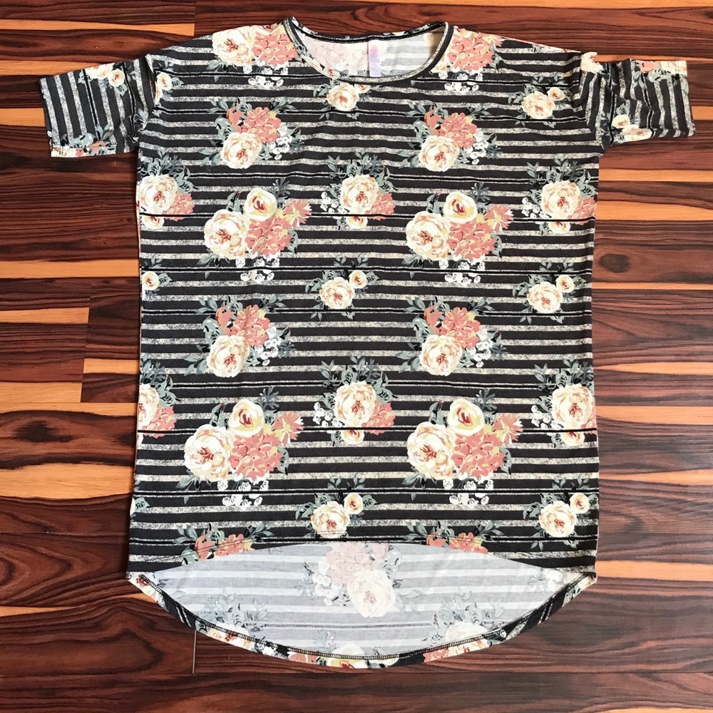 LulaRoe floral and ghost stripe top size small